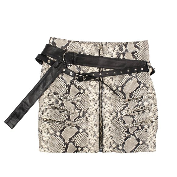 UNRAVEL PROJECT Gray Leather Snakeskin Print Mini Skirt Size 6/42 $1820 - Picture 1 of 4